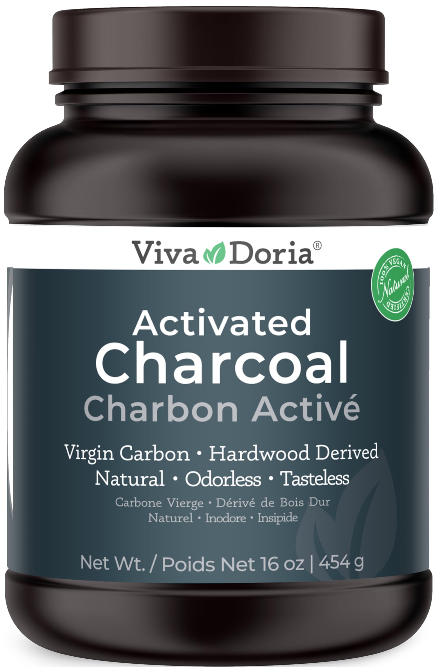 Viva Doria virgin activated charcoal powder 16 oz jar