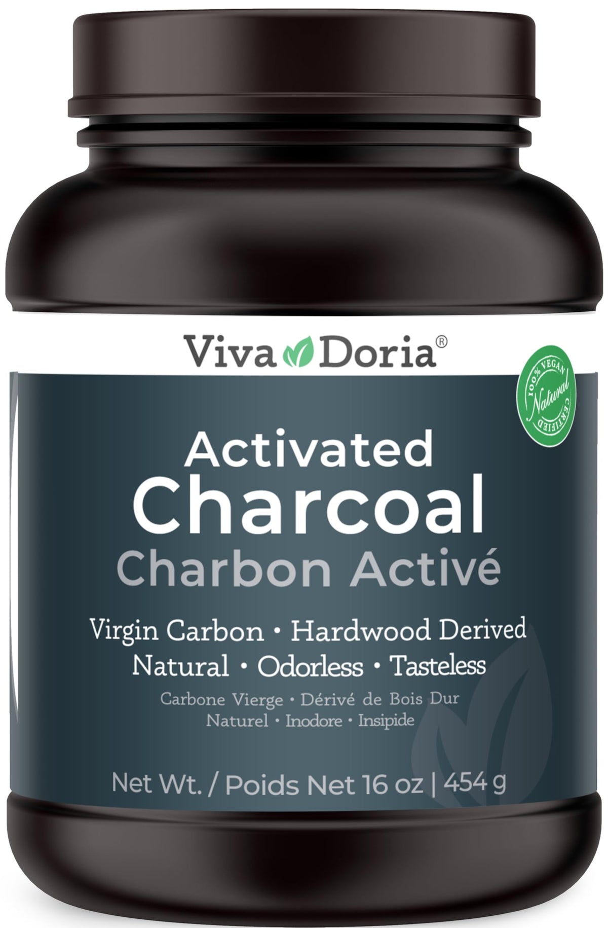 Viva Doria virgin activated charcoal powder 16 oz jar