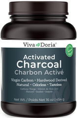 Hardwood-derived activated charcoal powder close-up