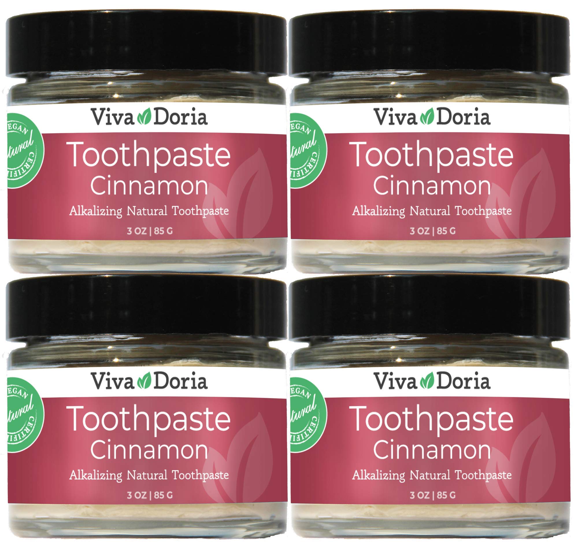 Pack of 4 Viva Doria Natural Cinnamon Toothpaste in a 3 oz glass jar