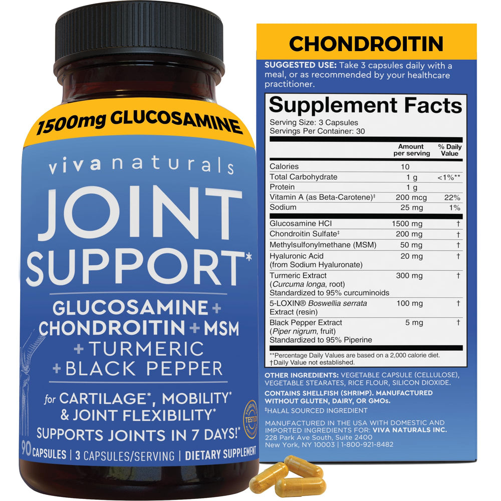 Viva Naturals Glucosamine Chondroitin MSM bottle label – 90 capsules