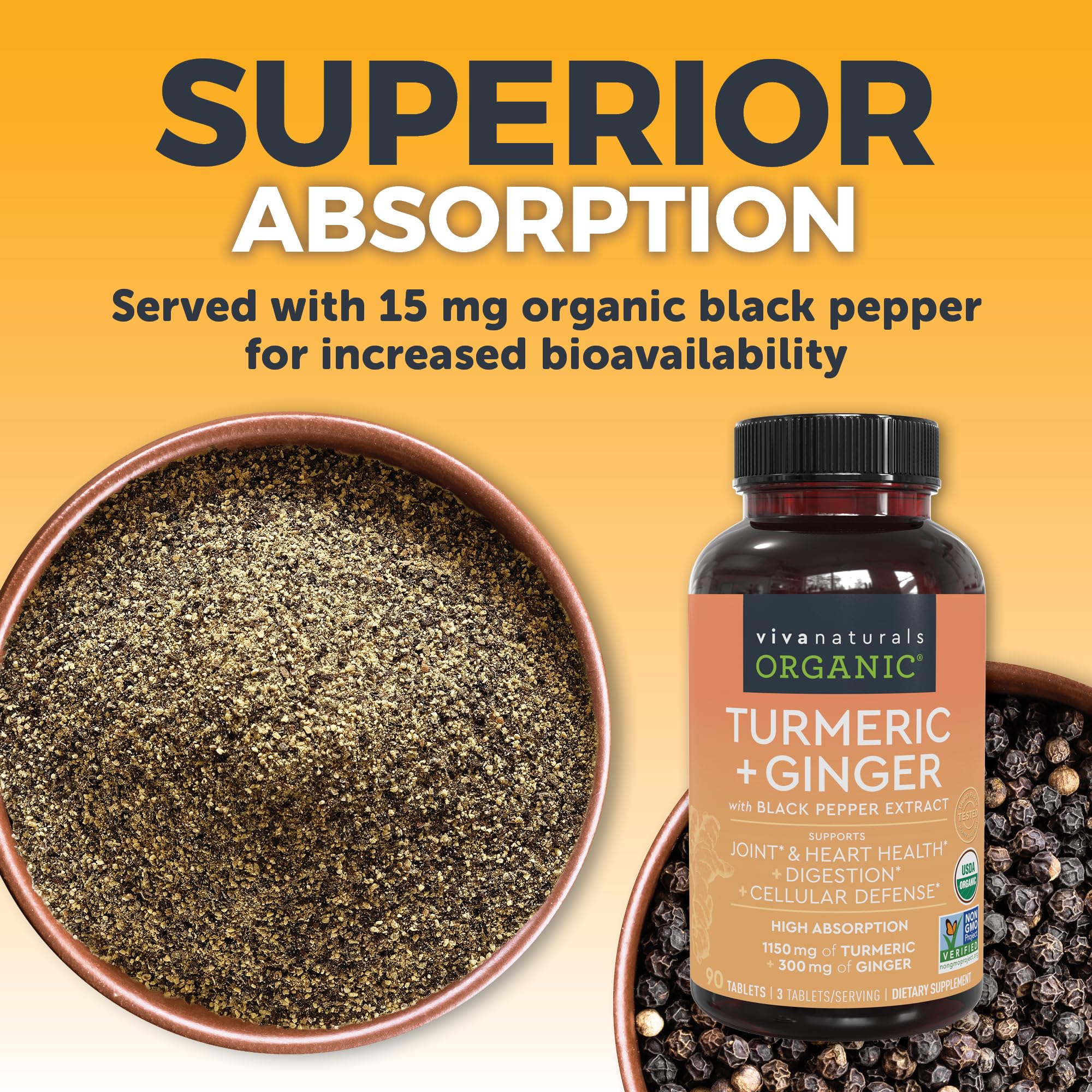 Sealed bottle of Viva Naturals turmeric ginger supplement