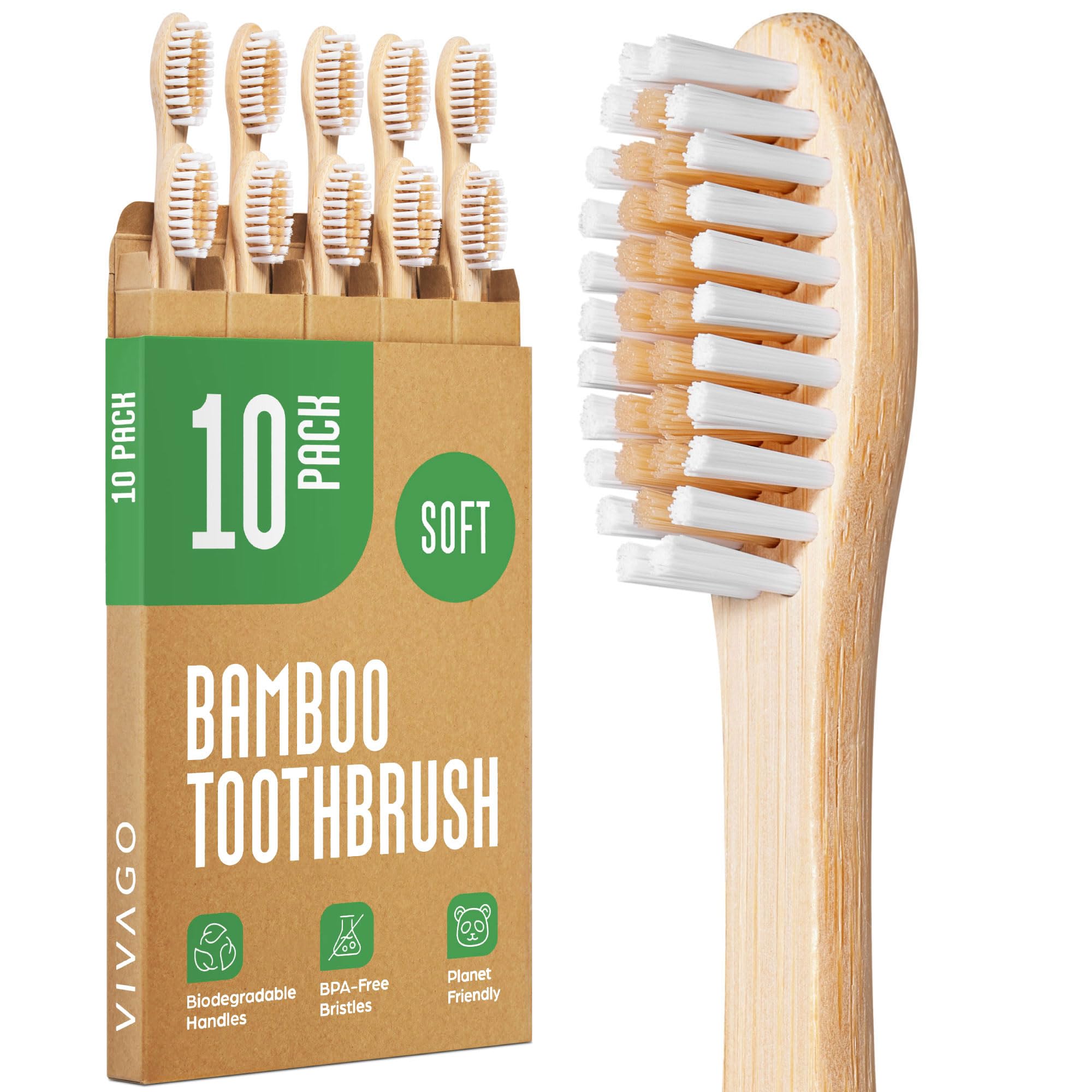 Close-up of VIVAGO bamboo toothbrush handle