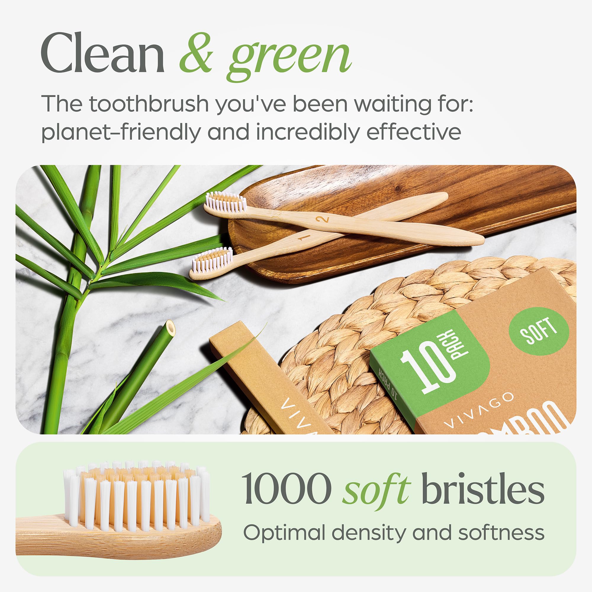 Sustainable packaging for VIVAGO bamboo toothbrushes