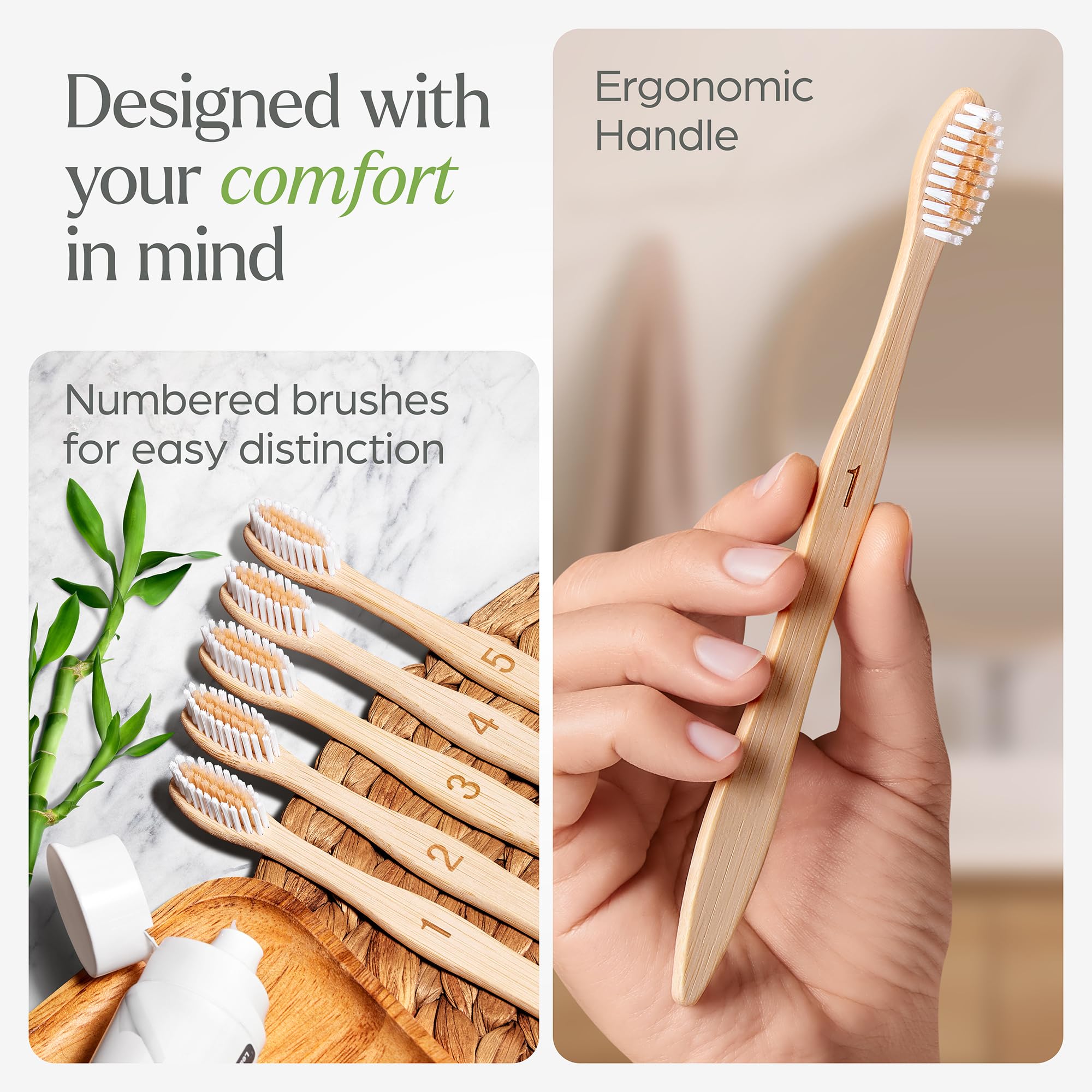 Natural bamboo brush handle with wood grain