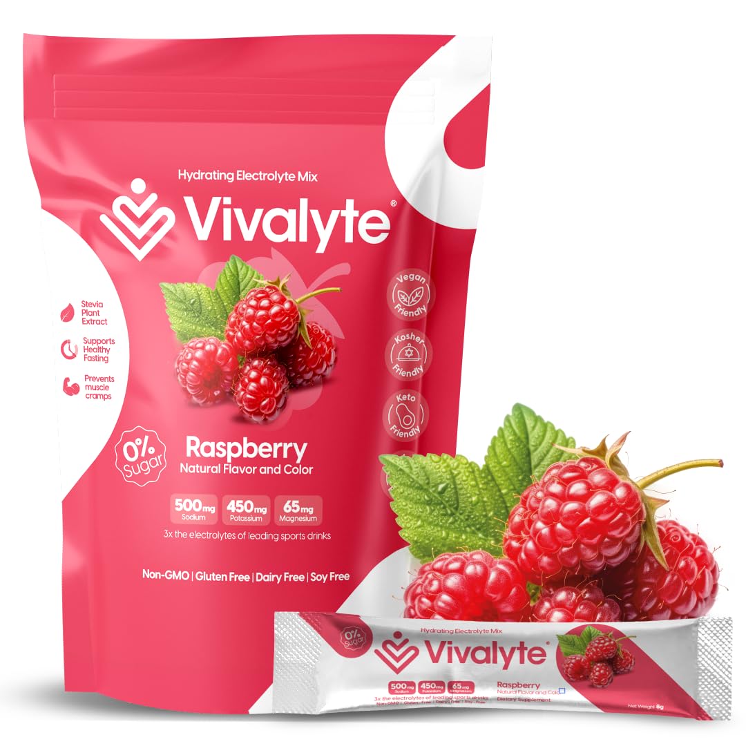 Vivalyte Raspberry flavor electrolyte powder packets