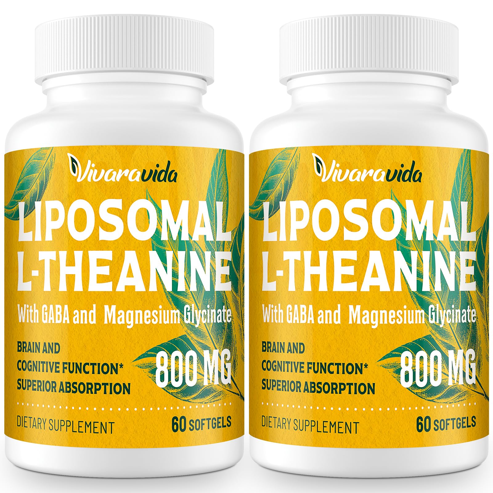 Vivaravida L-Theanine 800mg bottle with GABA and Magnesium Glycinate softgels