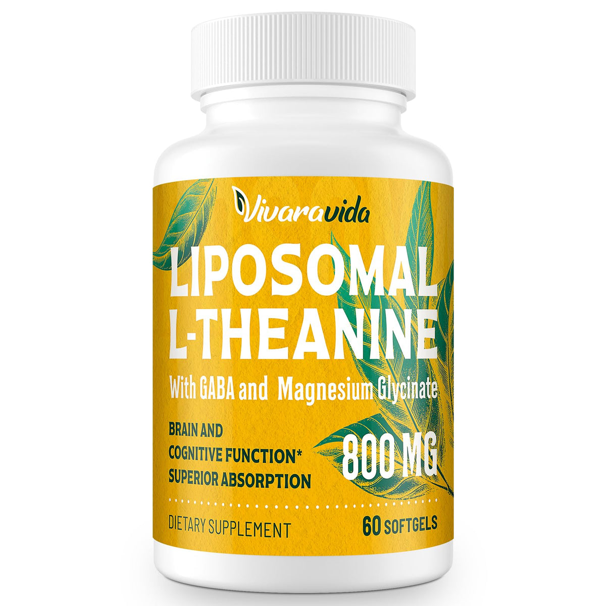 Vivaravida L-Theanine 800mg supplement bottle and softgels