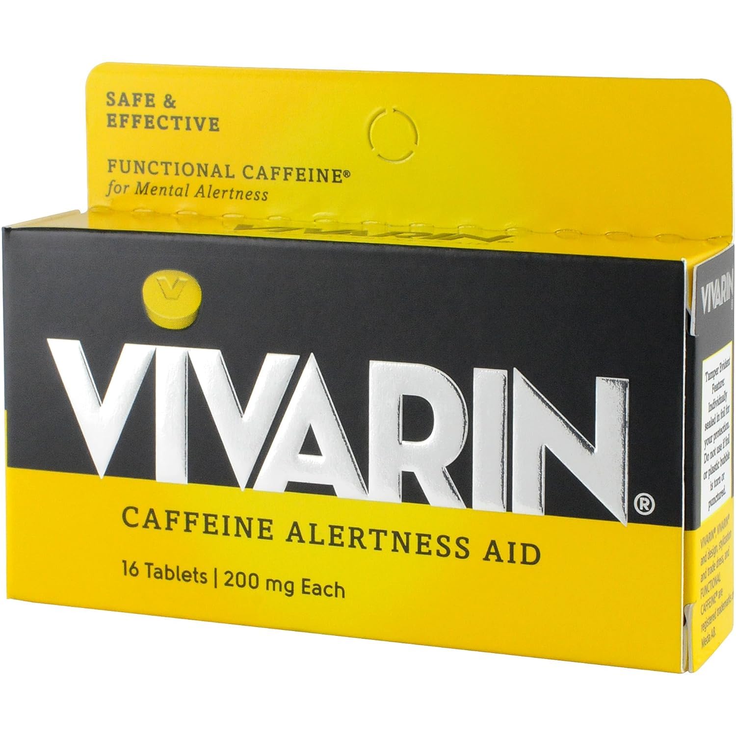 Vivarin 200mg caffeine tablet shown for fast refresh.
