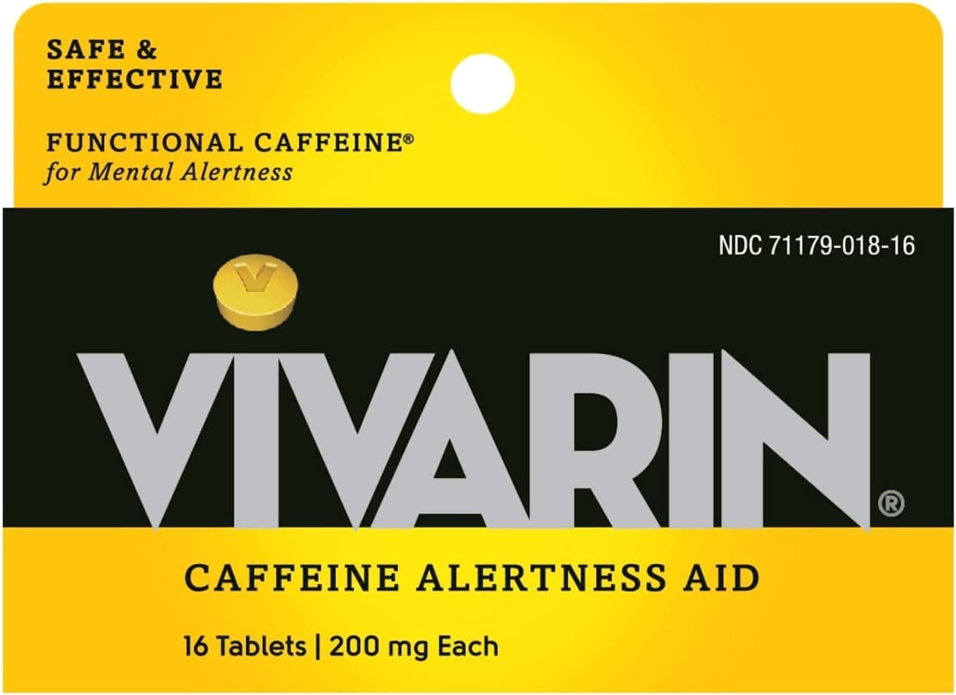 Nutritional label showing caffeine information on Vivarin packaging