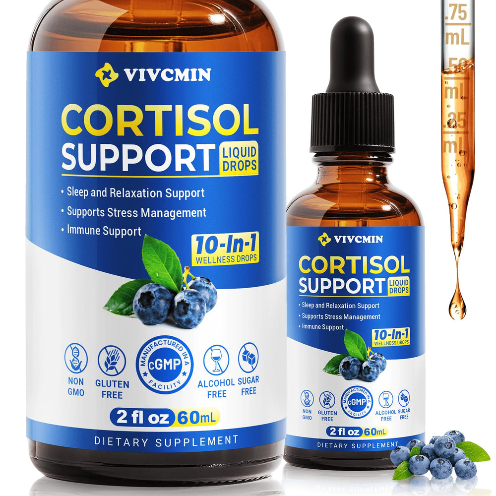 vivcmin 10-in-1 cortisol support bottle with blueberry flavor