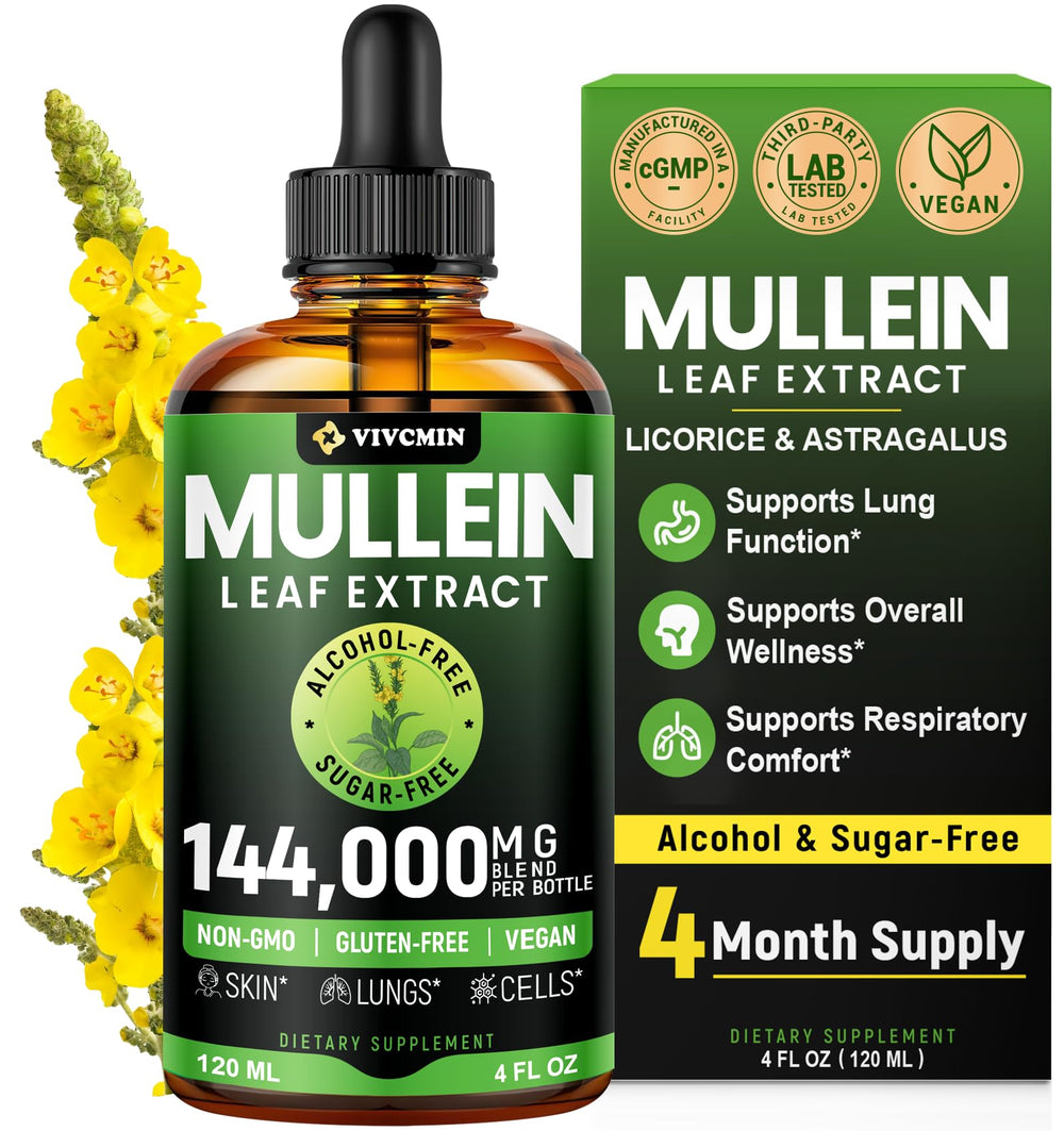 Bottle of vivcmin Mullein Drops for lungs with Licorice & Astragalus