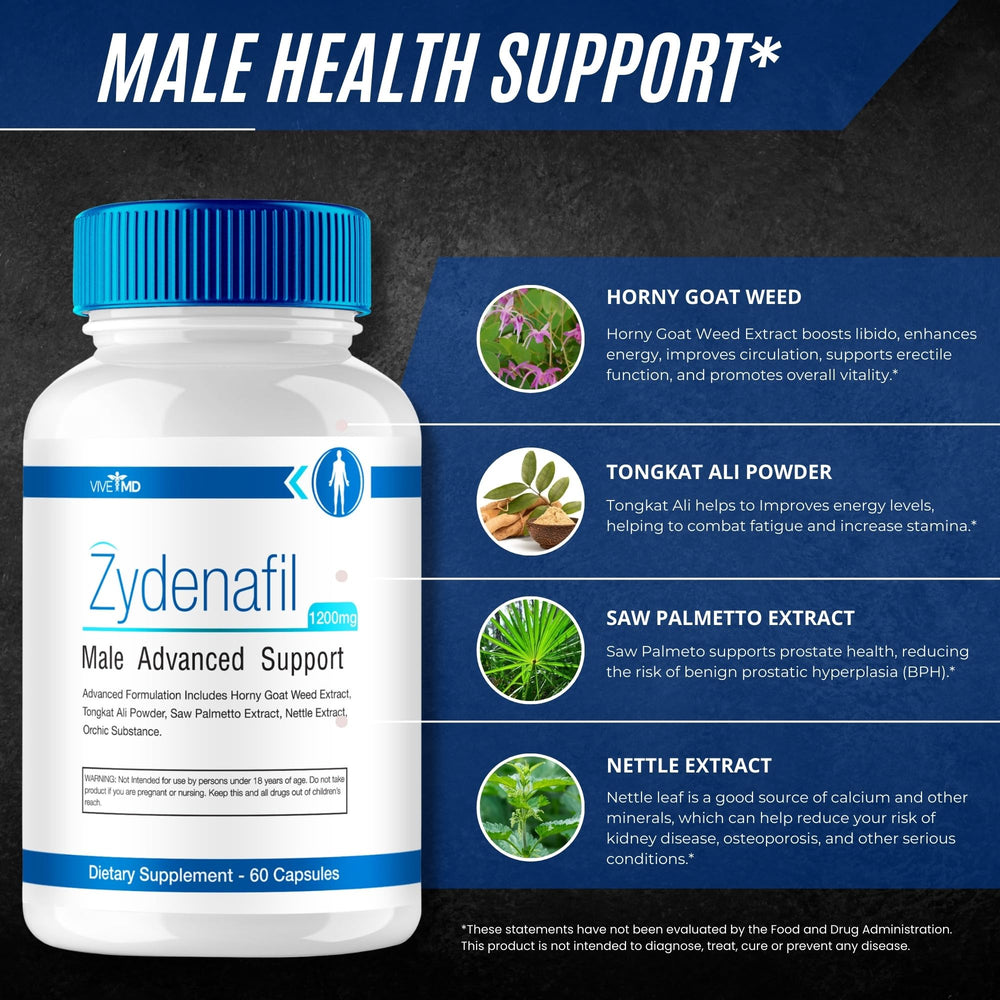 Ingredients illustration for Tongkat Ali, Saw Palmetto and Horny Goat Weed