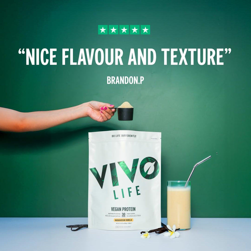 Nutrition facts panel for Vivo Vegan Protein Powder