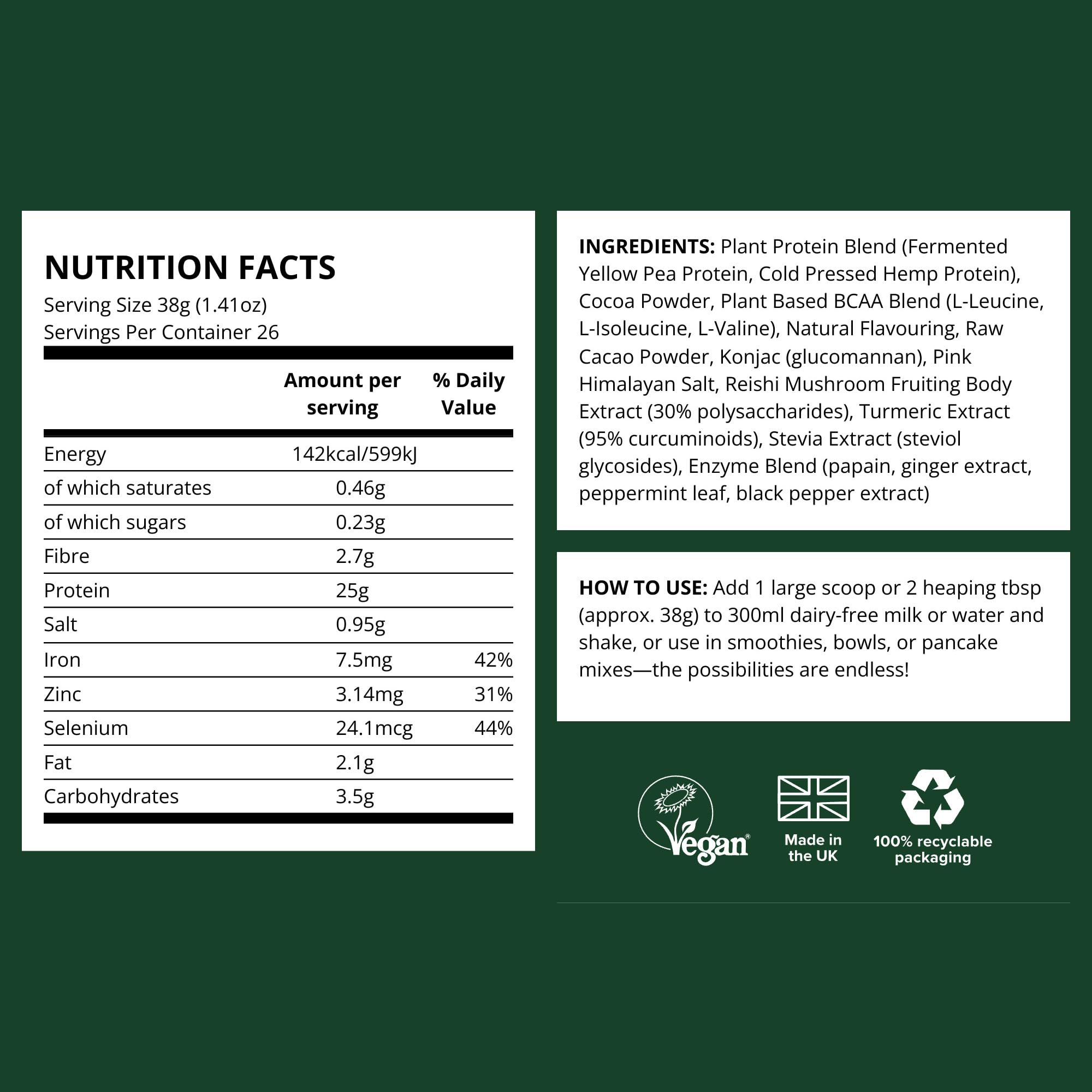 Vivo Life Perform vanilla ingredients panel details plant-based protein benefits.