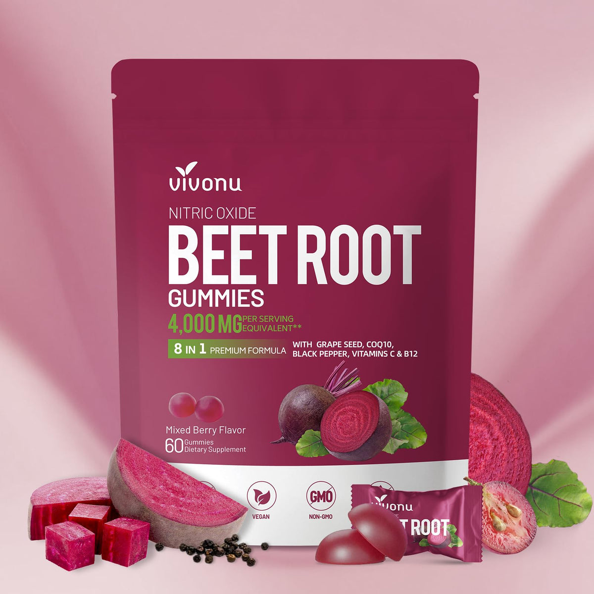 VivoNu Beet Root Gummies bottle front view