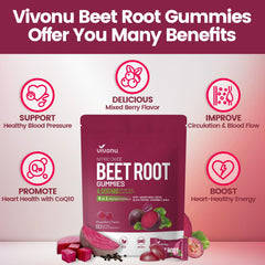 Graphic showing 8-in-1 ingredients for VivoNu Beet Root Gummies