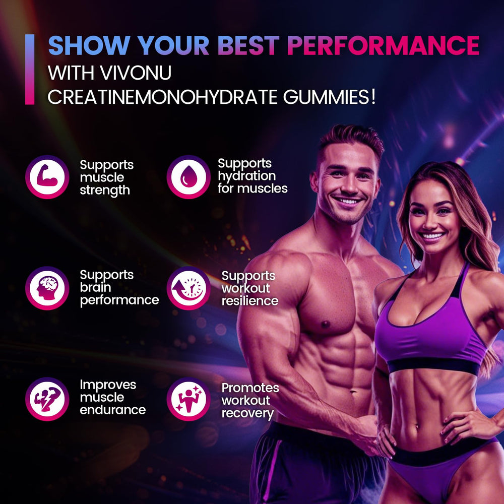 Resealable VivoNu Creatine Gummies pouch with gummies inside