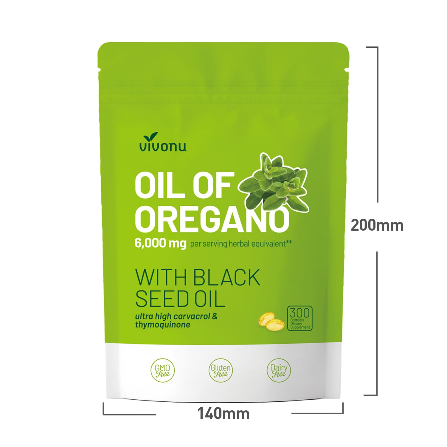 VivoNu Oregano Oil capsules packaging in amber bottle