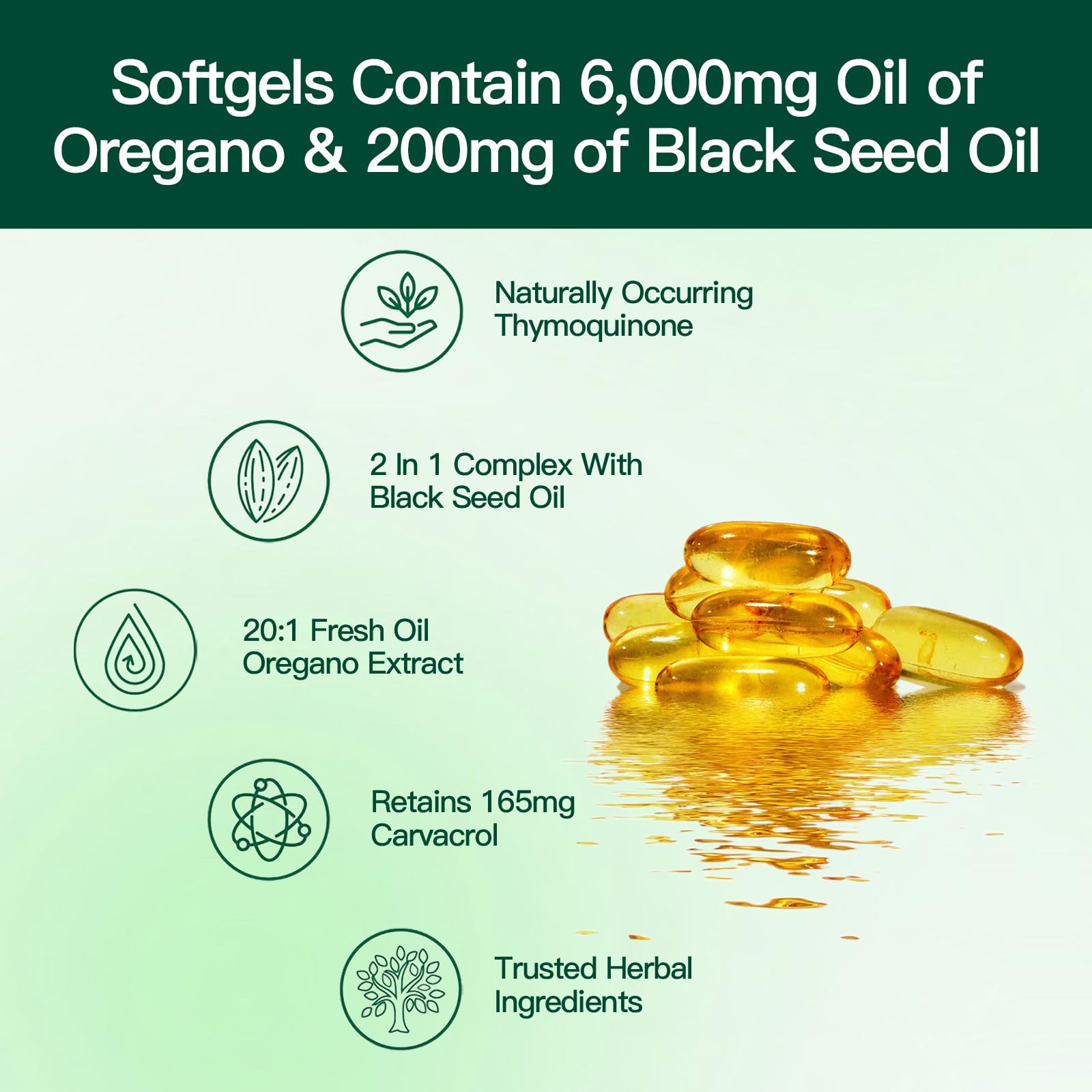 Non-GMO and allergen-free label on oregano capsules packaging