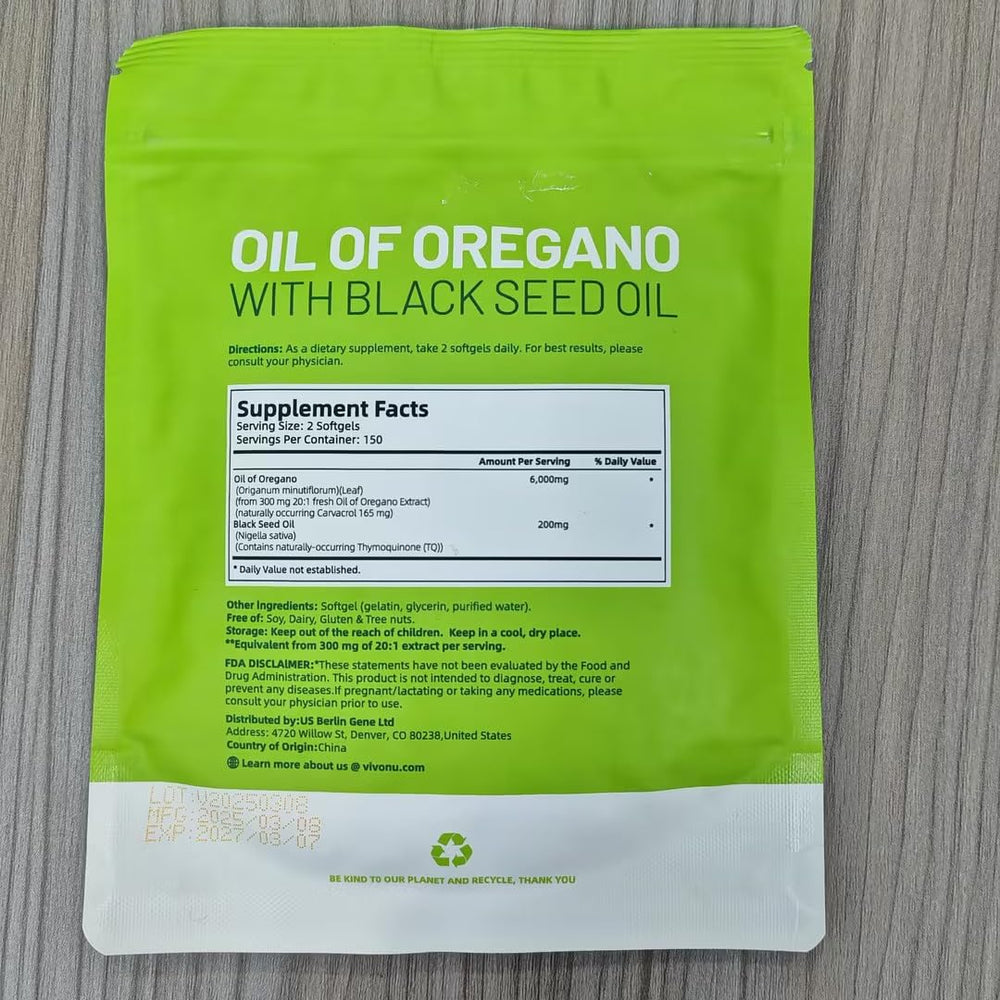 Lifestyle image of a person taking a daily oregano oil capsule