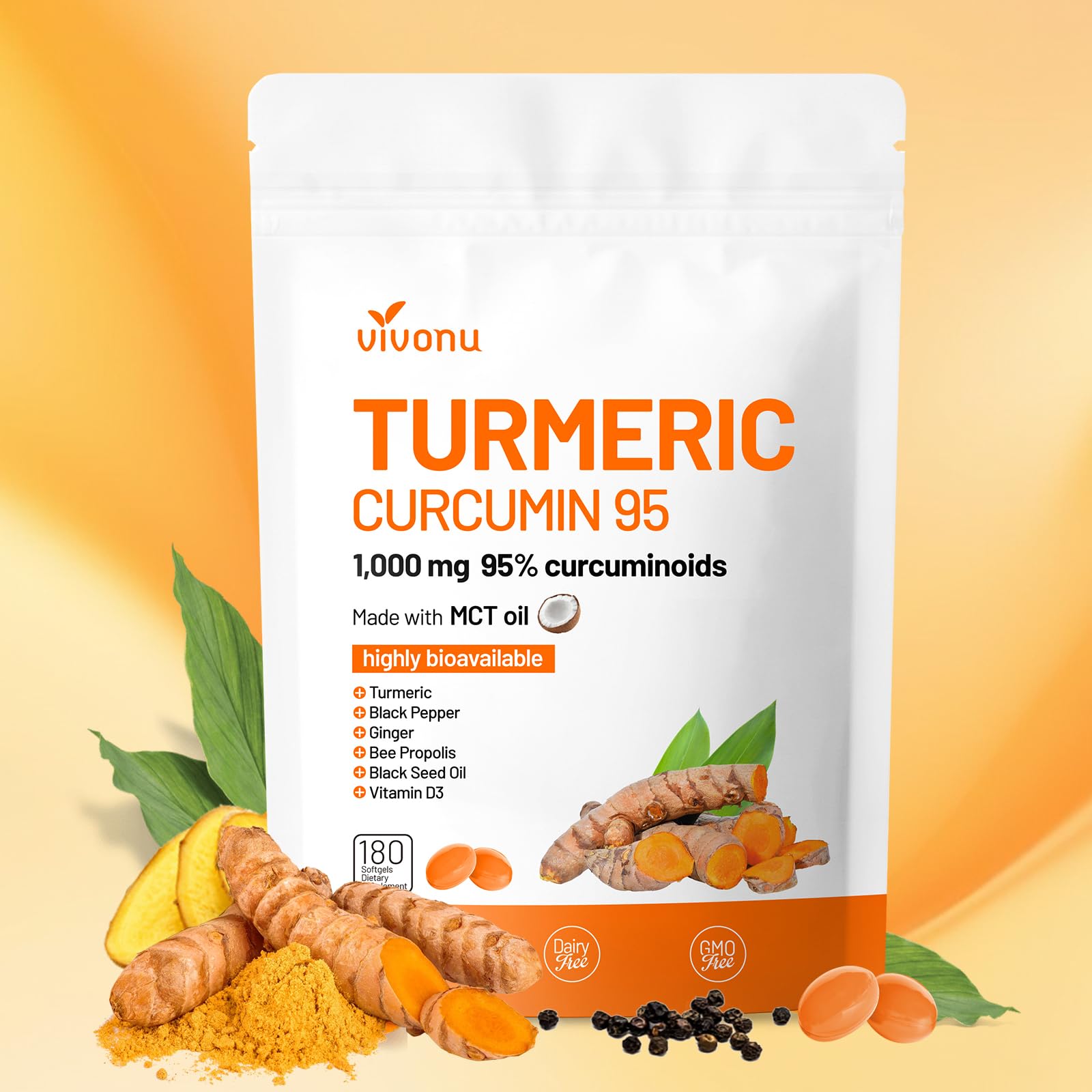 VivoNu Turmeric Curcumin 1000mg softgel bottle
