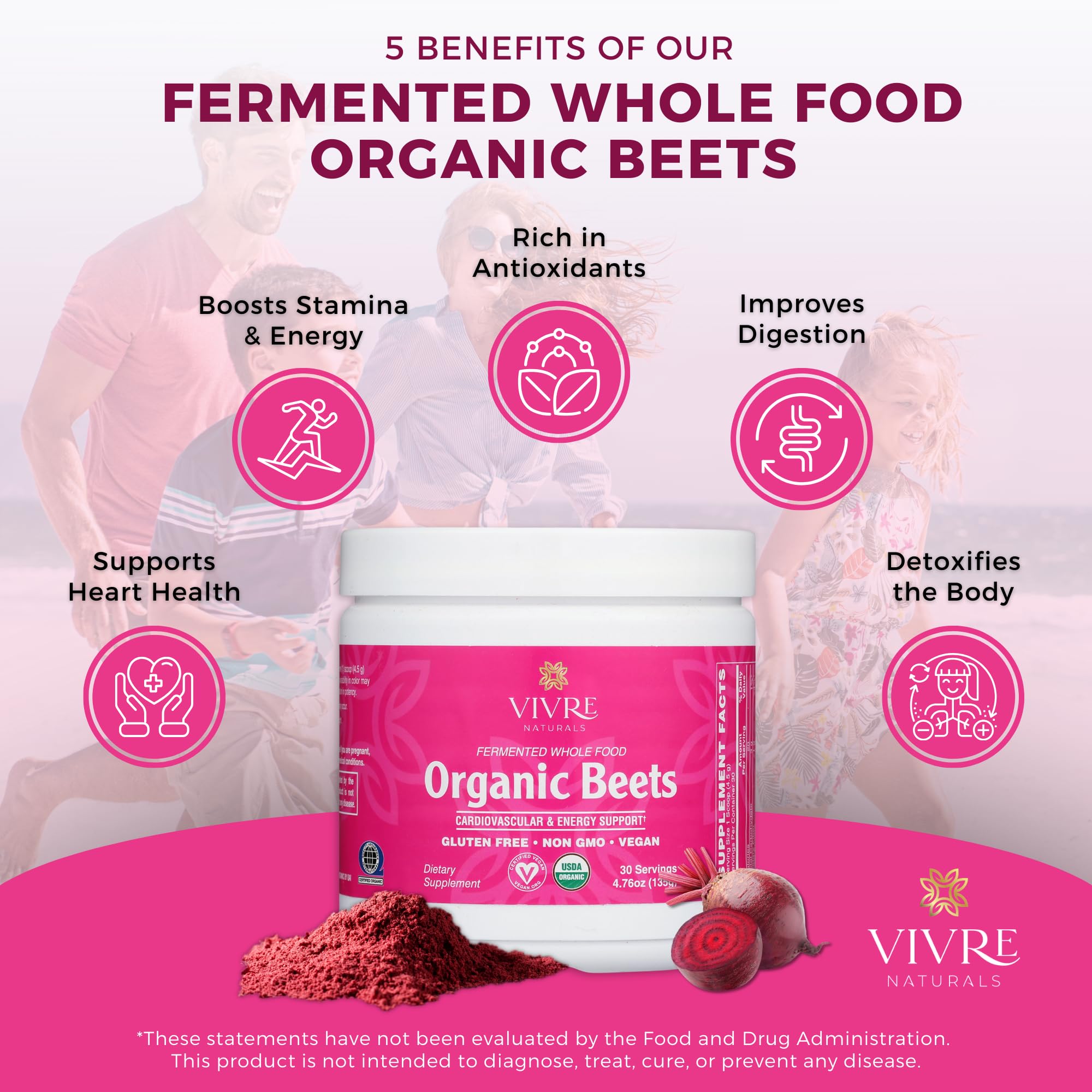 Vivre Naturals fermentation process label explains probiotic-enhanced beet benefits