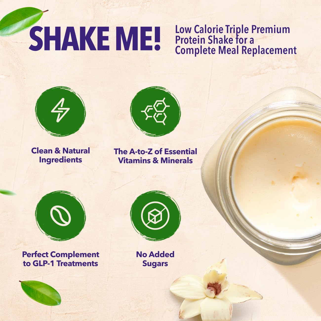 VIVRI premium triple protein ingredients highlight a muscle-supporting blend.