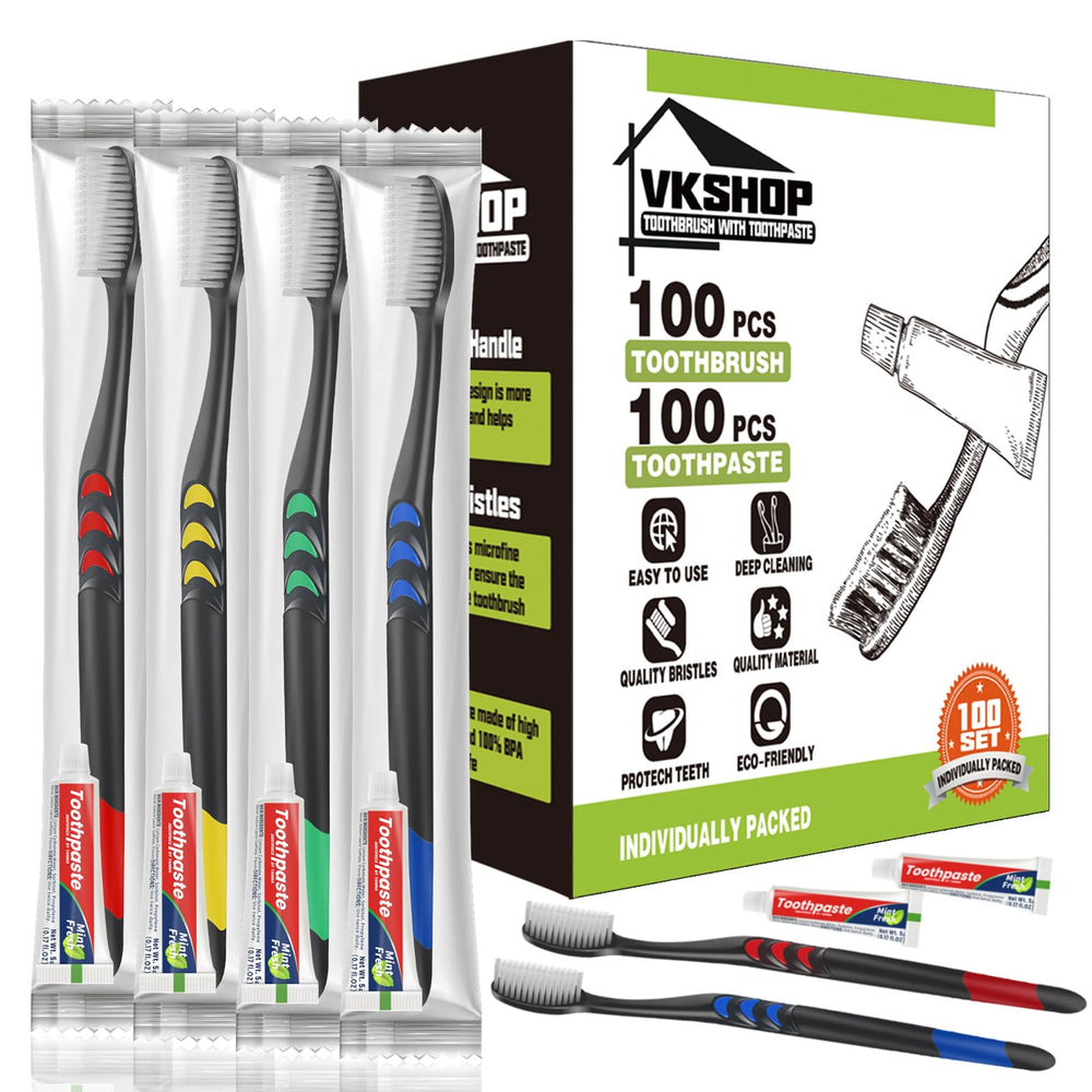 VKshop 120 pack disposable toothbrushes with toothpaste, individually wrapped for travel