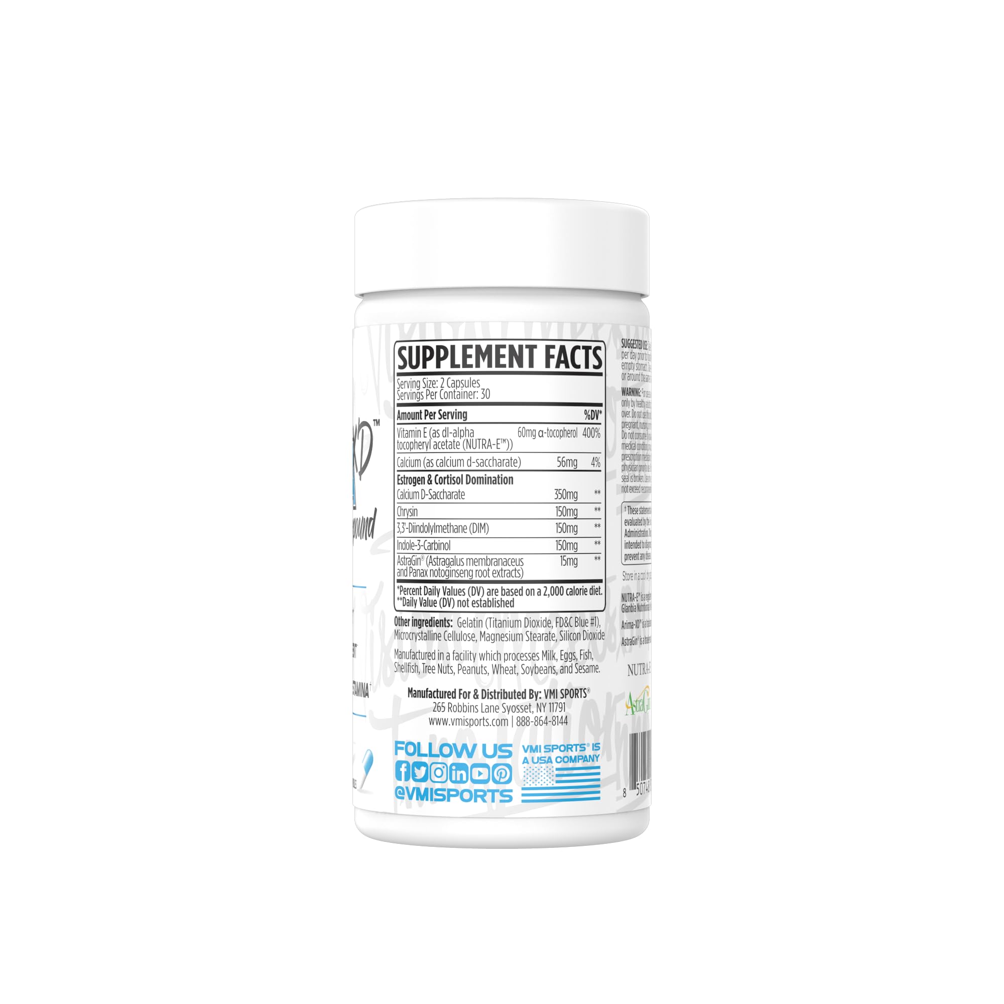 VMI Sports Arima-XD label close-up highlights estrogen and cortisol support.