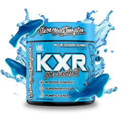 VMI Sports K-XR blue shark tub front showing flavor for energized workouts