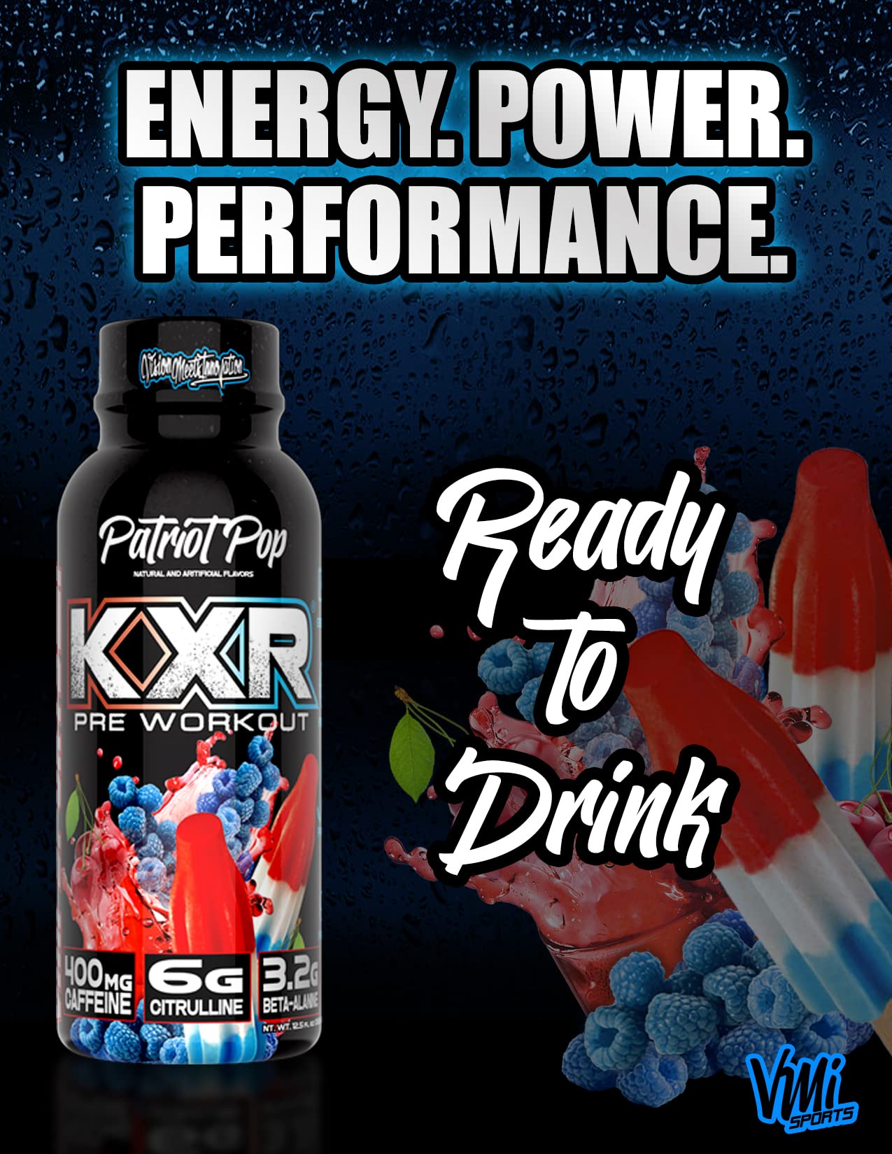 VMI Sports KXR USA-made bottle badge on the label.