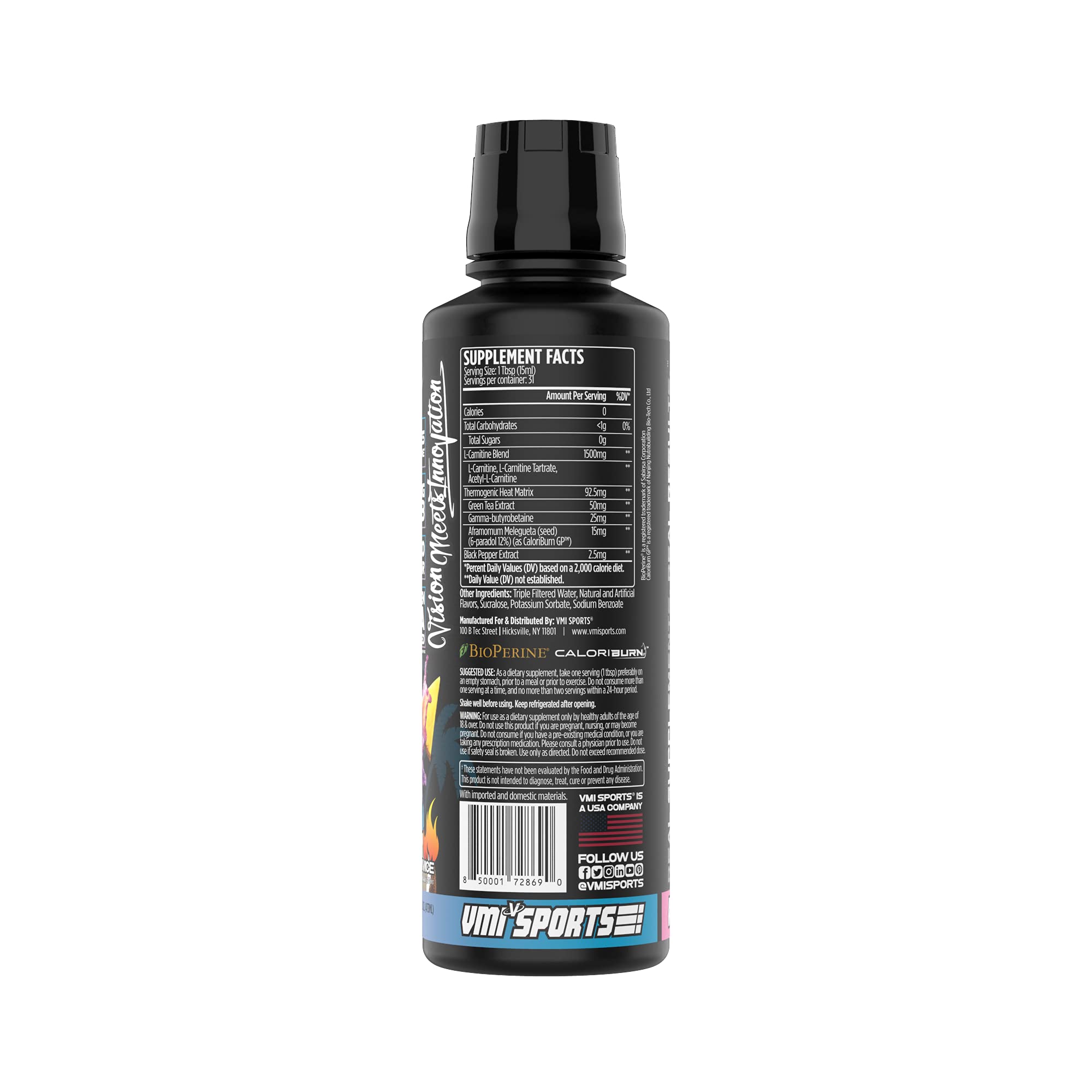 VMI Sports L-Carnitine Heat packaging on countertop