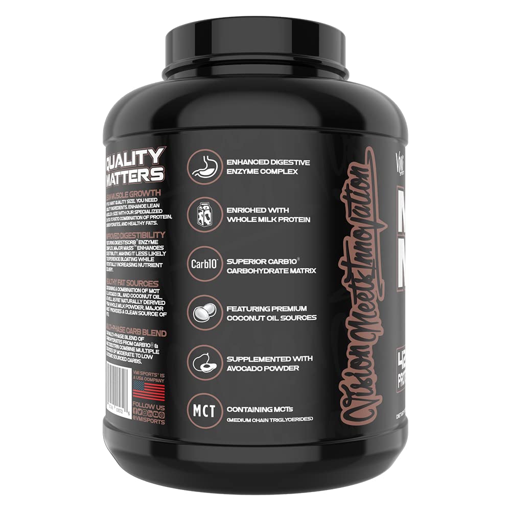 VMI Sports Major Mass Chocolate Milkshake powder dissolves smoothly for shakes.