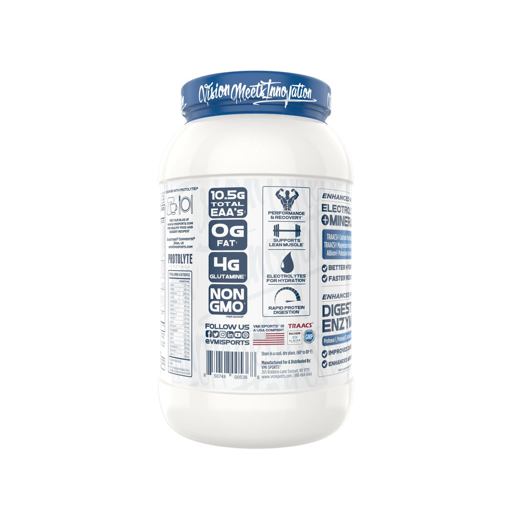 ProtoLyte Whey Isolate featuring Albion minerals for mineral balance during training.