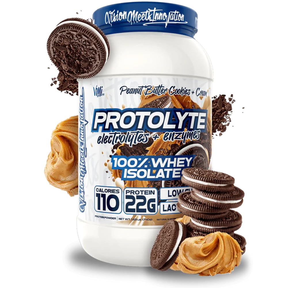 VMI Sports ProtoLyte whey isolate bottle with creamy shake for lean muscle support.