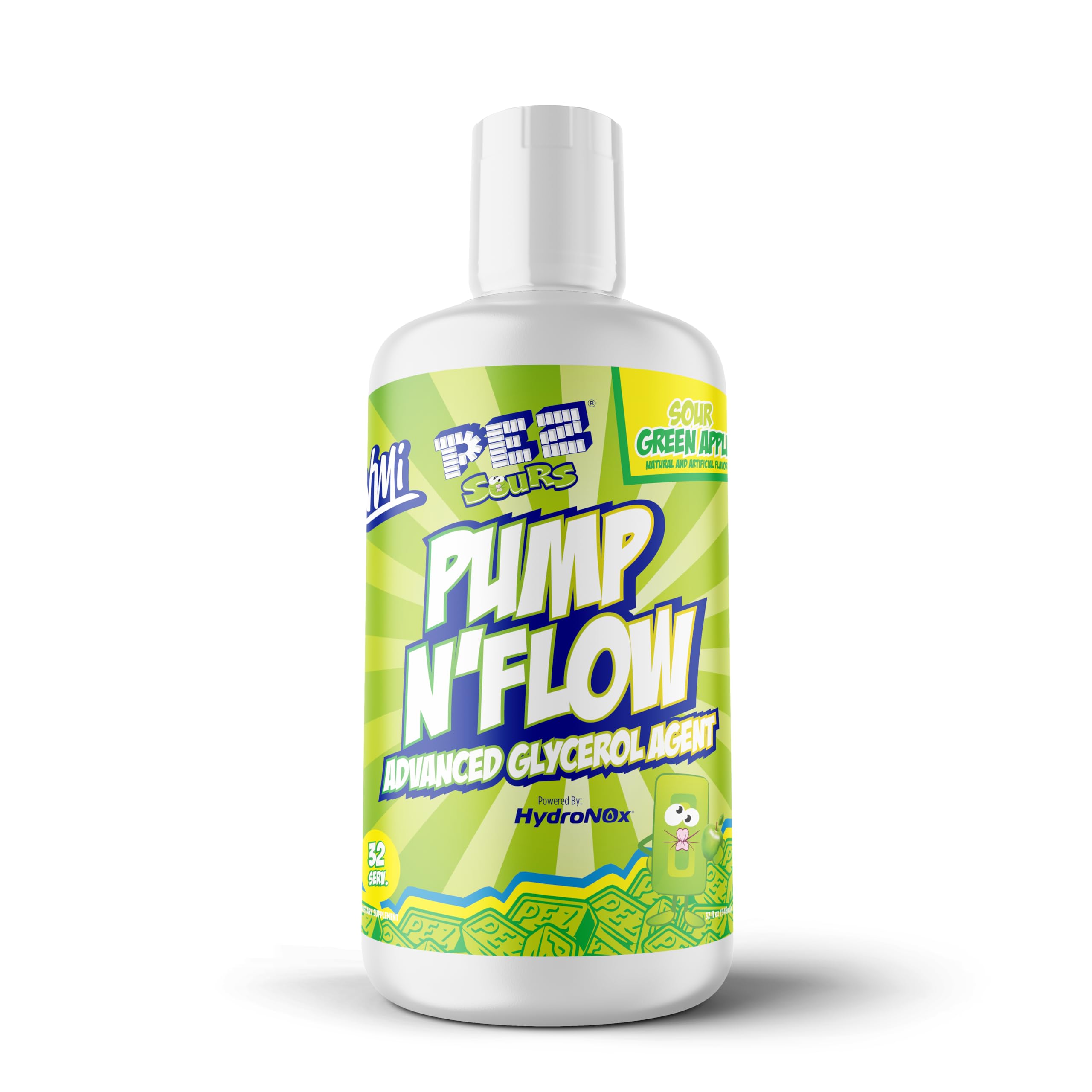 VMI Sports Pump N Flow bottle pour showing nitric oxide support for pumps