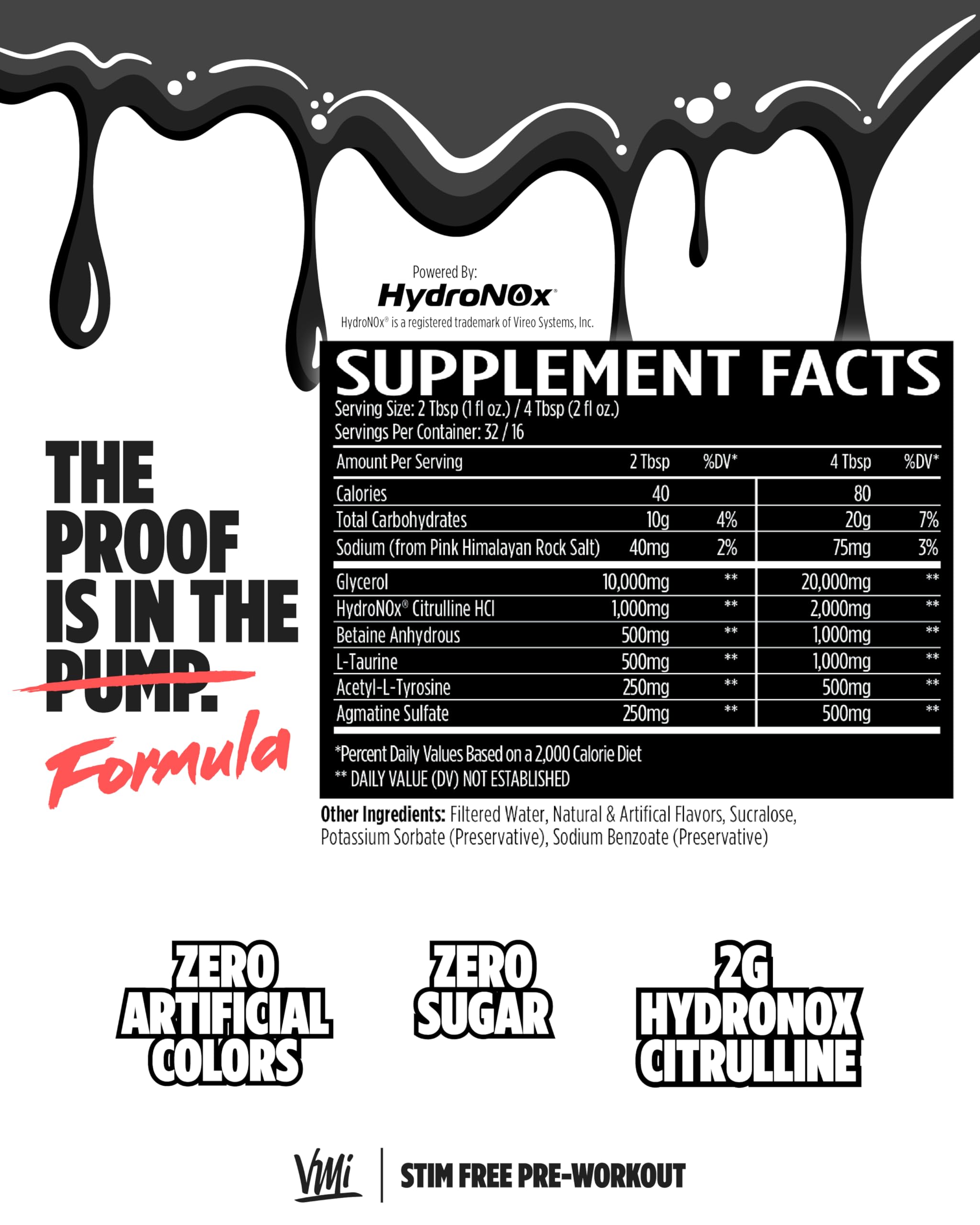 Ingredients chart highlights glycerol and citrulline for nitric oxide support