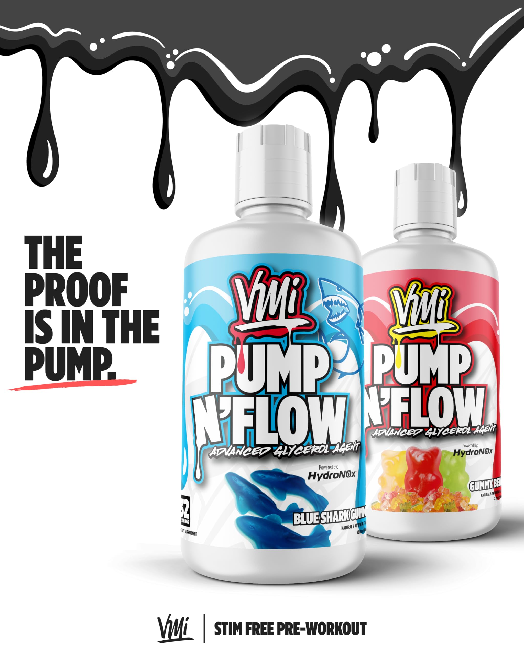VMI Sports Pump N Flow ingredients chart emphasizing glycerol and citrulline for pumps