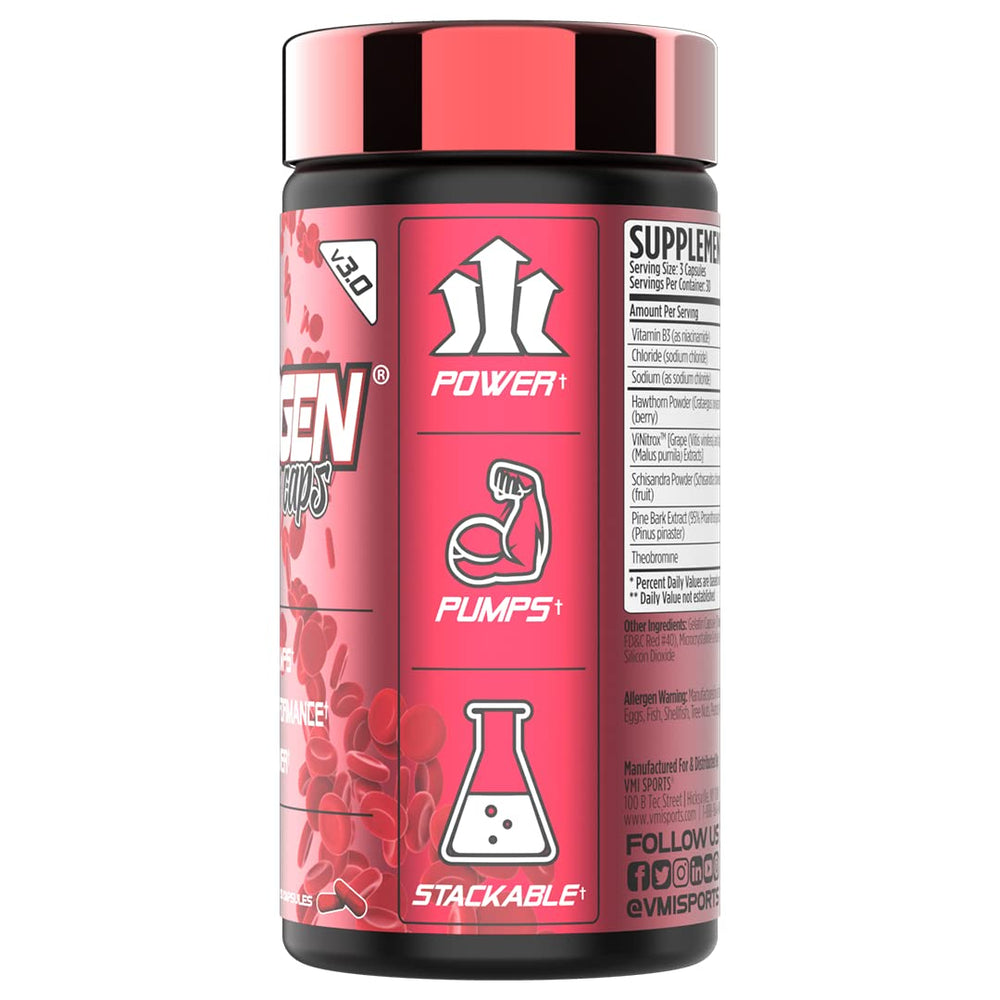 VMI Sports Vasogen Ultra packaging label; premium, stimulant-free design.
