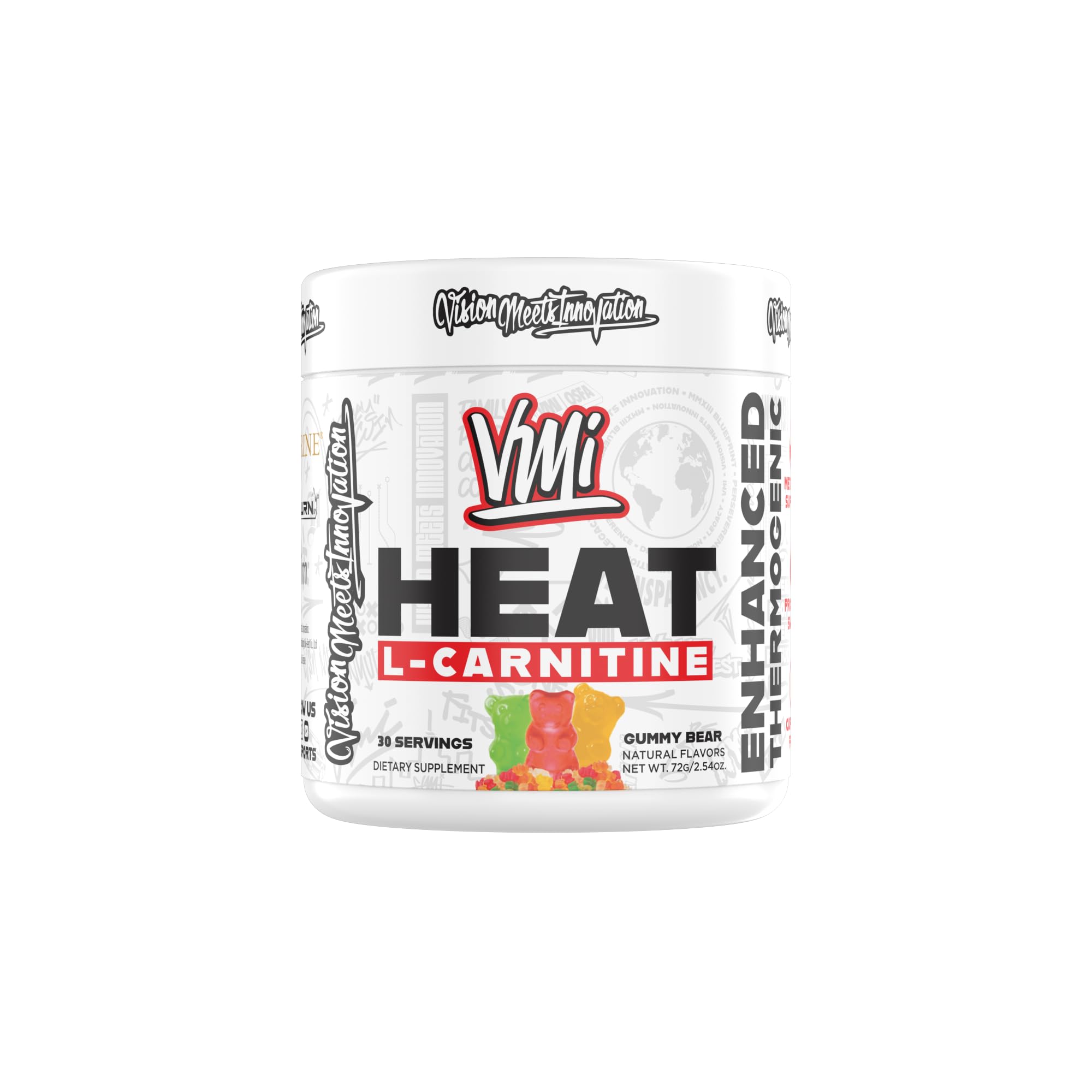 VMI Sports Heat L-Carnitine powder tub for pre-workout energy and endurance.