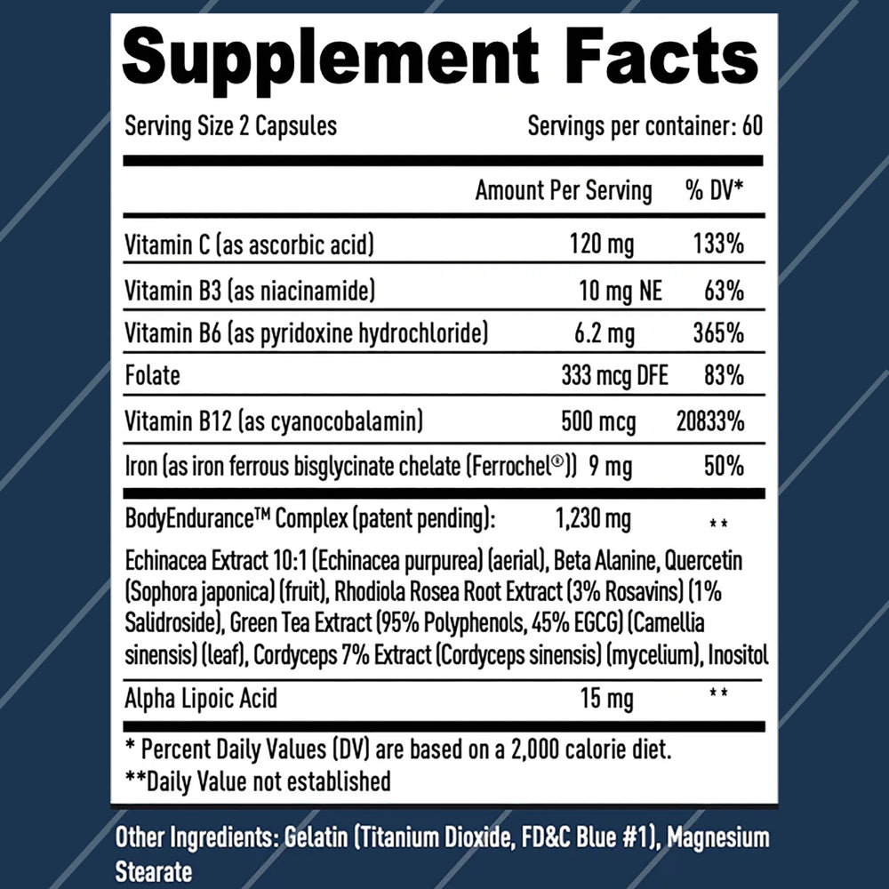 VO2-Boost capsules closeup highlighting active ingredients for VO2 max support.