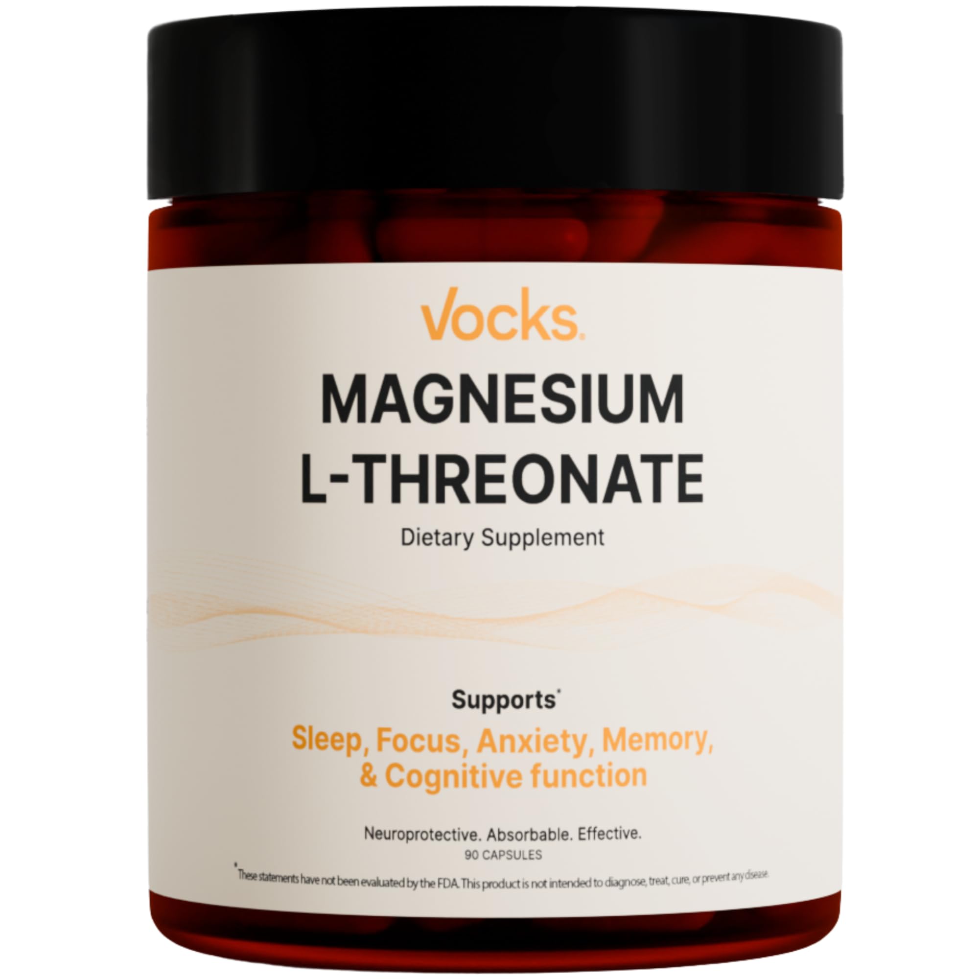 Vocks Magnesium L-Threonate 90-capsule bottle (front view)