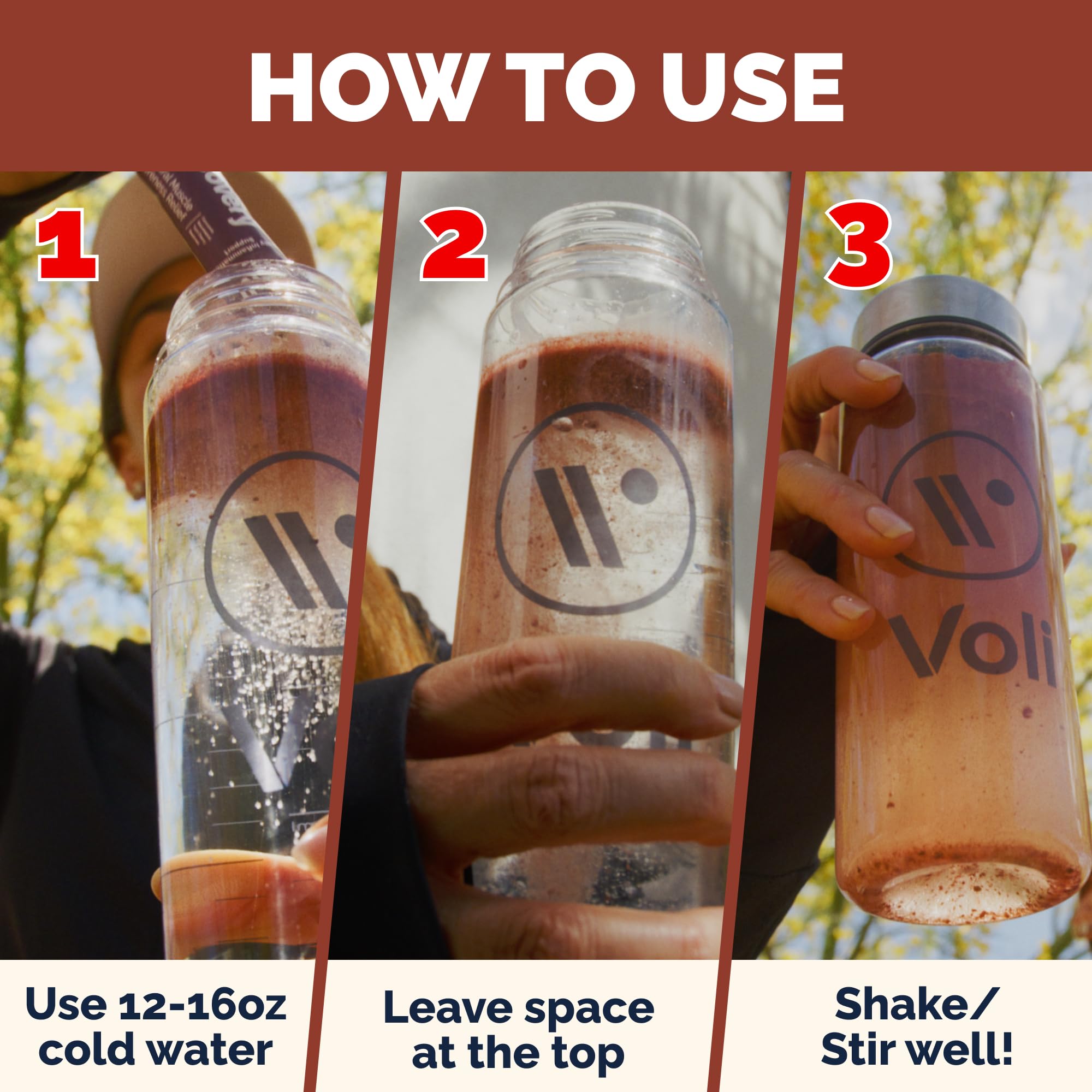 Voli Recovery packaging highlights leg cramps support through natural ingredients.