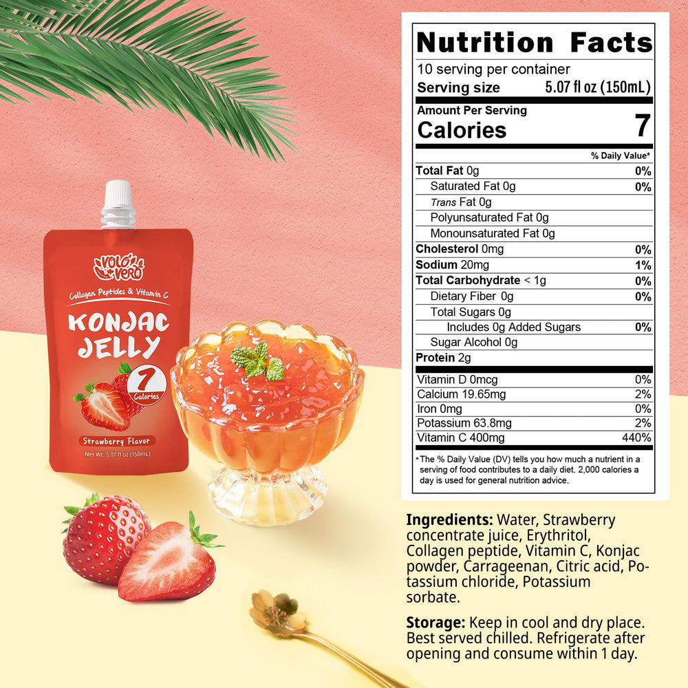VOLO VERO Konjac Jelly Drinkable Strawberry 10-pack back with nutrition label