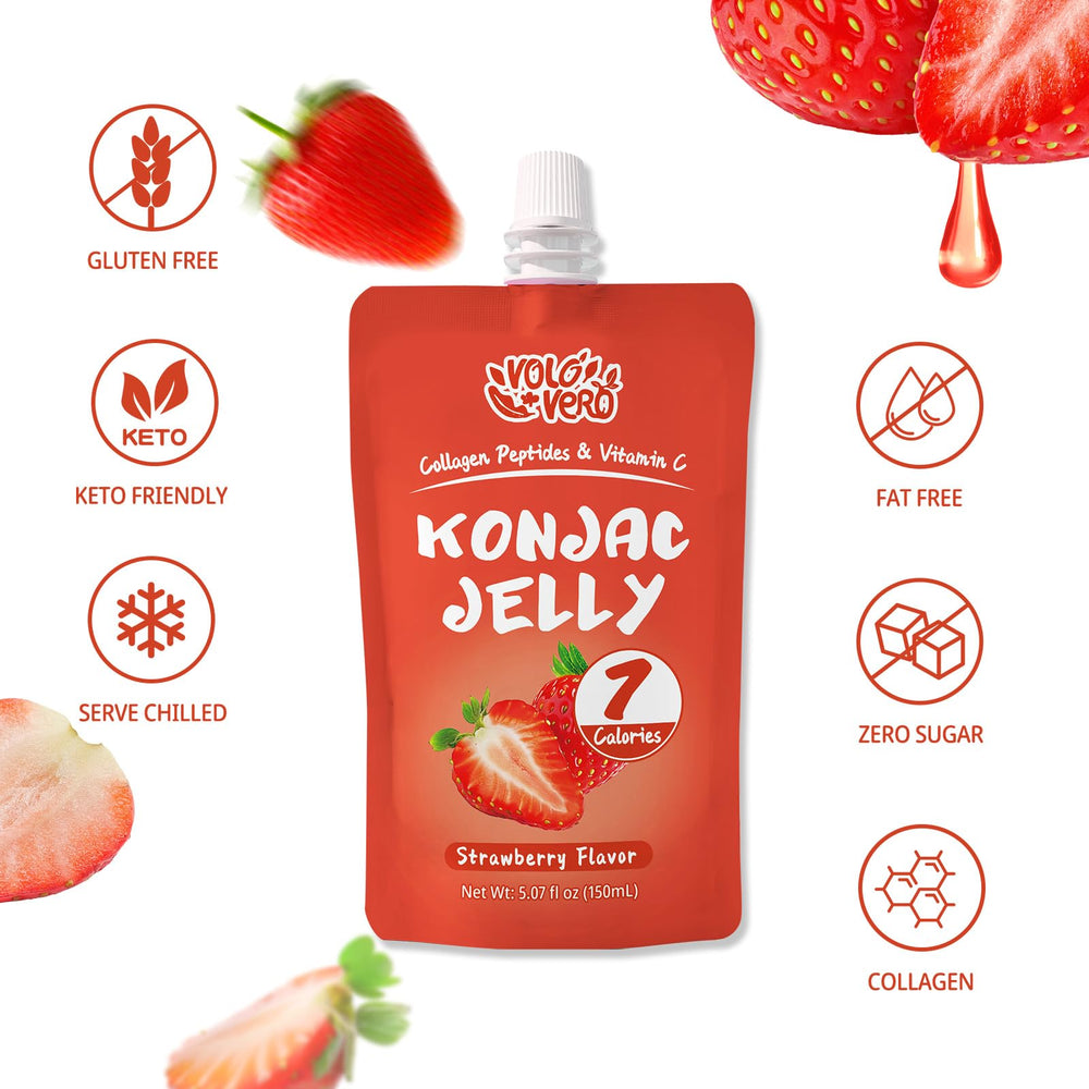Close-up of VOLO VERO Konjac Jelly strawberry pouch
