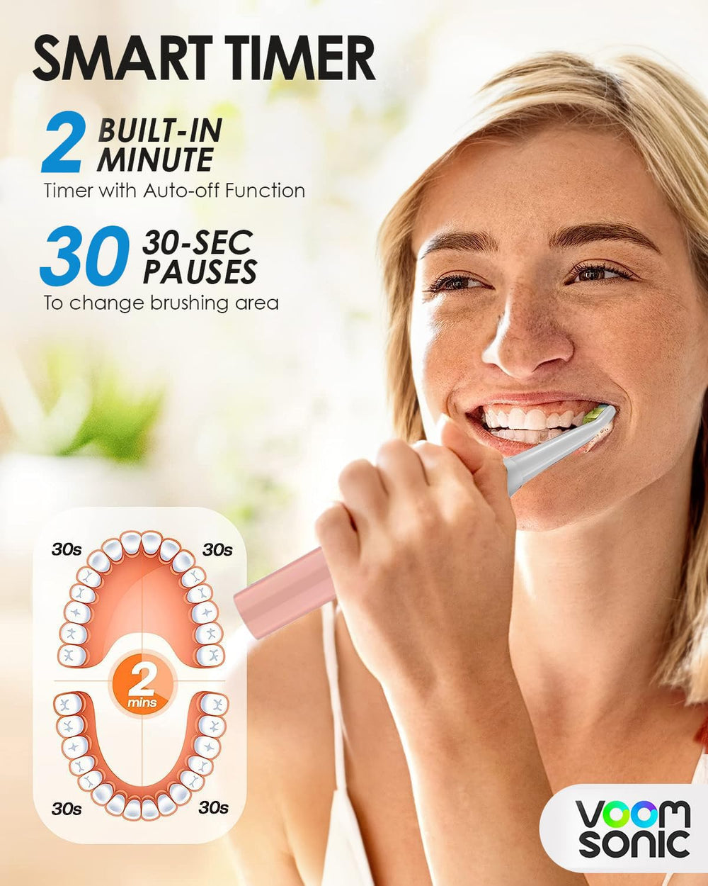 Go 1 Series pink toothbrush showing compact dimensions (6-½” x ¾”)