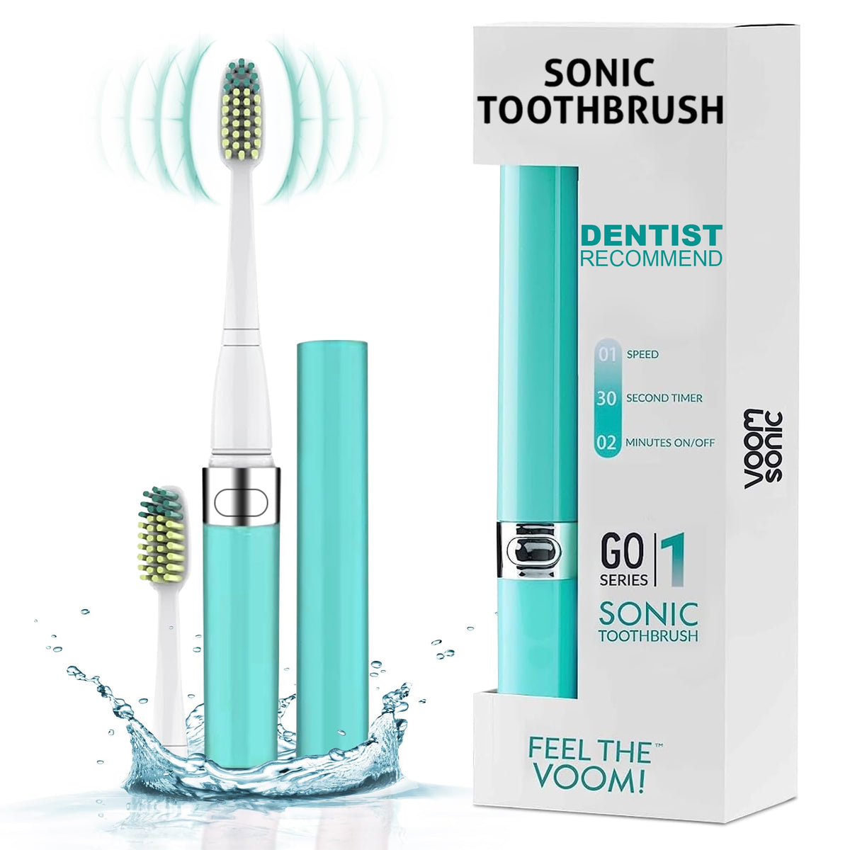 Front view of Voom Sonic Go 1 Series Travel Electric Toothbrush