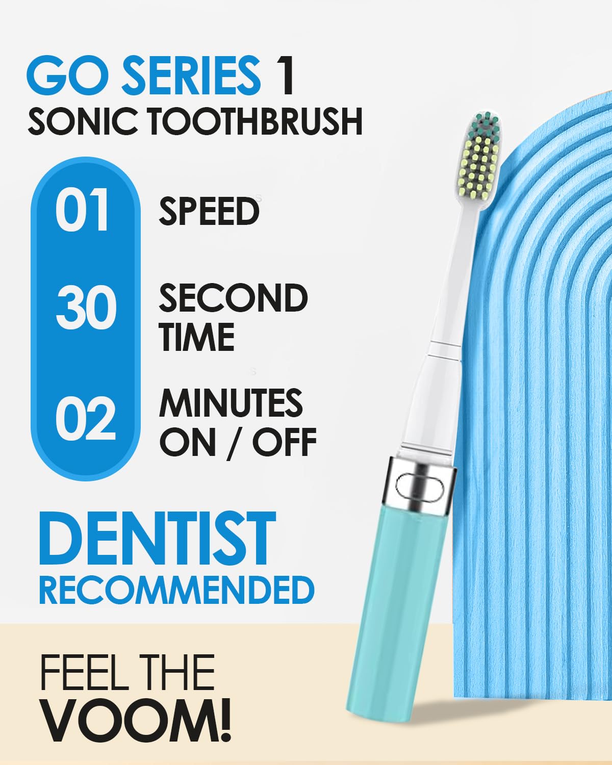Side view of the Voom Sonic Go 1 Series Travel Electric Toothbrush