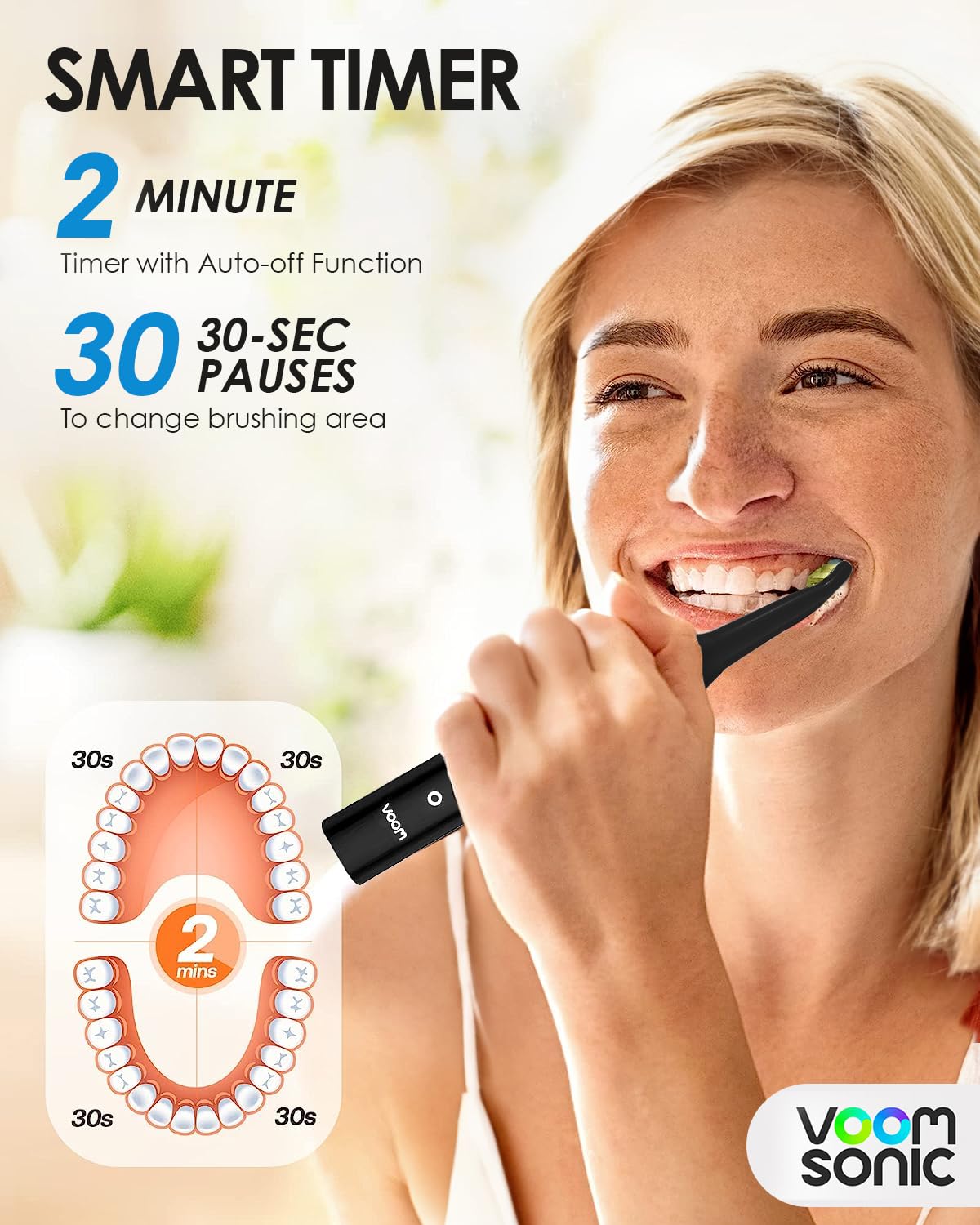 User selecting one of five adjustable brushing speeds